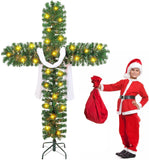 6ft Christmas Cross Tree with 100 Lights and a White Silk Scarf Christmas Decorations Jesus Christ Catholic Cross Decor He is Risen for Outdoor Home Decor (6 ft)