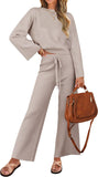 ZESICA Women's 2 Piece Outfits Set 2025 Casual Long Sleeve Knit Pullover Top and Wide Leg Pants Sweatsuit Lounge Sets