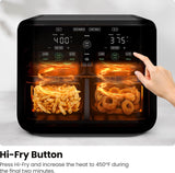Chefman 6 Quart Dual Basket Air Fryer - Digital Touchscreen, Smart Sync Finish, Hi-Fry, Auto Shutoff, 2 Independent 3QT Nonstick Dishwasher-Safe Frying Baskets - Digital Double Air Fryer - Black