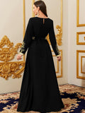 Elegant Muslim Dress with Gold Embroidered Evening Gown, Traditional Islamic Attire