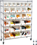 VEVOR 7-Tier Rolling Bin Storage Rack, 26 Organizer Bins, Bin Rack Storage Steel Wire Shelving System with Wheels, Mobile Tool Organizer for Garage, Warehouse, Office, Restaurant, Classroom, Kitchen