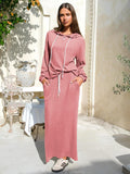 EXLURA Women 2 Piece Outfits Fall Airport Long Sleeve Hoodies Matching Long Skirt Dress Sweatsuits Lounge Sets Winter 2025