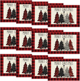 Artoid Mode Waterclor Buffalo Plaid Christmas Trees Placemats Set of 4, 12x18 Inch Winter Table Mats for Outdoor Home Party Kitchen Dining Decor