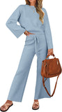 ZESICA Women's 2 Piece Outfits Set 2025 Casual Long Sleeve Knit Pullover Top and Wide Leg Pants Sweatsuit Lounge Sets