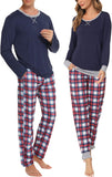 SWOMOG Couples Pajama Sets Women & Men Long Sleeve Sleepwear Top Plaid Pants Loungewear Set with Pockets
