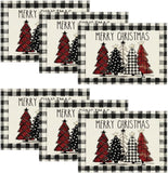 Artoid Mode Waterclor Buffalo Plaid Christmas Trees Placemats Set of 4, 12x18 Inch Winter Table Mats for Outdoor Home Party Kitchen Dining Decor