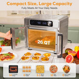 Romswi 26QT French Door Air Fryer Toaster Oven Combo, 24 Cooking Functions and Digital Controls, Fits 12" Pizza, 6 Slices of Toast, Rotisserie 6lb Chicken, 6 Accessories Included