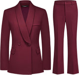 Women's Business Suit 2 Piece Set Shawl Sollar Blazer Bootcut Pants Suits for Women