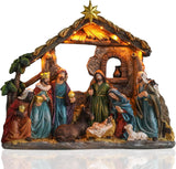 Yinns 9.8 Inch Christmas Nativity Sets, Light Up Nativity Scene Indoor, Manger Nativity Scene Figures Set Holy Family Christmas Tabletop Decotation