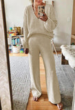 Viottiset Women's 2 Piece Outfits Casual V Neck Knit Wide Leg Sweater Lounge Set Sweatsuit