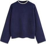 CIDER Womens Sweater Long Sleeve Split Hem Color Block Crew Neck Tops Fall Outfits