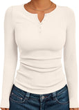 7DAY'S Queen Womens Long Sleeve Shirts 2025 Henley Casual Fall Outfits Fitted Tops Ribbed Fashion Basic Tees