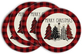 Artoid Mode Waterclor Buffalo Plaid Christmas Trees Placemats Set of 4, 12x18 Inch Winter Table Mats for Outdoor Home Party Kitchen Dining Decor