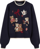 CIDER Women's Fall Sweaters Long Sleeve Cute Sweaters Bear Graphic Crewneck Soft Knit Casual Cropped Pullover