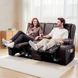 VEVOR Loveseat Recliner Sofa with Massage & Heat, Power Reclining Couch with Console, PU Leather Electric RV Sofa with USB & Outlet/Storage/Cup Holders/Pockets, Home Theater Seating for Living Room