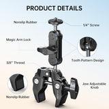 ATUMTEK Super Camera Clamp Mount with 1/4" and 3/8" Threads, Dual Ballhead Magic Arm 360° Ball Head Grip, Phone/Action Camera Mount Adapter for Canon Nikon DSLR Camera, GoPro/Insta360/INSTAX/DJI
