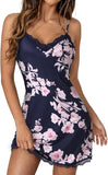 Vrtige Women's Sexy Lace Strap Babydoll Chemise Nightgown Lingerie V Neck Full Slip Nightdress