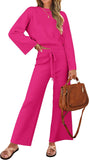 ZESICA Women's 2 Piece Outfits Set 2025 Casual Long Sleeve Knit Pullover Top and Wide Leg Pants Sweatsuit Lounge Sets