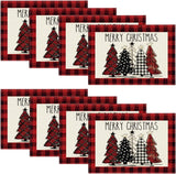 Artoid Mode Waterclor Buffalo Plaid Christmas Trees Placemats Set of 4, 12x18 Inch Winter Table Mats for Outdoor Home Party Kitchen Dining Decor