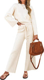 ZESICA Women's 2 Piece Outfits Set 2025 Casual Long Sleeve Knit Pullover Top and Wide Leg Pants Sweatsuit Lounge Sets