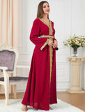 FYMNSI Women Muslim Abaya Dress Islamic Dubai Modest Lace Belted Dress Abayas Kaftan Eid Prayer Clothes Arabian Maxi Robe