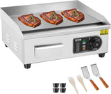 VEVOR Commercial Electric Griddle, 1600W Countertop Half-Flat Top Grill, 22in Stainless Steel Griddle Grill with 2 Shovels and 2 Brushes for Home or Restaurant, 122℉-572℉ Adjustable Temp