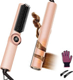 Hair Straightener Brush: 3-in-1 Curling & Straightening Comb with Dual Voltage, Hot Comb with Ionic Coating, Black