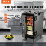VEVOR Insulated Food Pan Carrier, 127 Qt Hot Box for Catering, LLDPE Food Box Carrier w/Double Buckles, Front Loading Food Warmer w/Handles, End Loader w/Wheels for Restaurant, Canteen, etc. Black