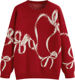 CIDER Womens Sweater Bow Knot Cute Y2k Long Sleeve Crew Neck Pullover Tops