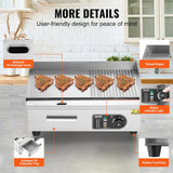 VEVOR Commercial Electric Griddle, 1600W Countertop Half-Flat Top Grill, 22in Stainless Steel Griddle Grill with 2 Shovels and 2 Brushes for Home or Restaurant, 122℉-572℉ Adjustable Temp