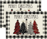Artoid Mode Waterclor Buffalo Plaid Christmas Trees Placemats Set of 4, 12x18 Inch Winter Table Mats for Outdoor Home Party Kitchen Dining Decor