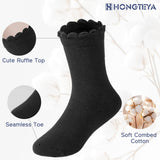 HONGTEYA 6 Pairs Girls White Ruffle Socks School Uniform Dress Socks for Kids Seamless Crew Ankle Cotton Size 2-14 Years