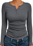 7DAY'S Queen Womens Long Sleeve Shirts 2025 Henley Casual Fall Outfits Fitted Tops Ribbed Fashion Basic Tees