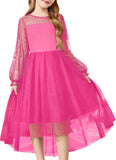Arshiner Girls Dresses Contrast Mesh Long Sleeve Twirly High Low Birthday Party Formal Dress