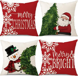 PSDWETS Christmas Pillow Covers 18x18 Set of 4 Christmas Decorations Snowman Deer Tree Winter Holiday Decor Throw Cushion Case for Home Couch