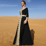 IDOPIP Embroidery Abayas for Women Muslim Moroccan Floral Maxi Kaftan Dress Arabic Islamic Dubai Robe Ramadan Prayer Clothes