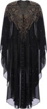 OBEEII Muslim Dress for Women Loose Batwing Sleeved Hooded Beaded Embroidery Long Abaya Dress Kaftan Abayas Islamic Robe