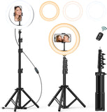 ATUMTEK 10" Ring Light with 55" Tripod Stand, Dimmable LED Selfie Light with Phone Holder & Bluetooth Remote, 3 Color Modes & 10 Brightness Levels for TikTok, Zoom, YouTube, Streaming, Vlogging