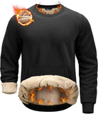 Pudolla Men's Sherpa Lined Sweatshirts Warm Soft Crewneck Sweatshirts Heavyweight Winter Pullover Kangaroo with Pouch Pocket