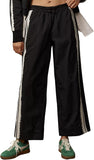 Women Baggy Track Pants Lace Side Stripe Drawstring Elastic Waist Wide Leg Parachute Pants with Pockets