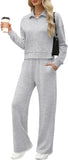 XIEERDUO Lounge Sets for Women 2025 Sweatsuit 2 Piece Outfits Sweatshirt Wide Leg Sweatpant Tracksuit Matching Set