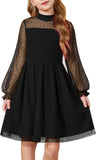 Arshiner Girls Dresses Contrast Mesh Puff Long Sleeve Mock Neck Formal Party A Line Short Tulle Dress