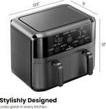 Chefman 6 Quart Dual Basket Air Fryer - Digital Touchscreen, Smart Sync Finish, Hi-Fry, Auto Shutoff, 2 Independent 3QT Nonstick Dishwasher-Safe Frying Baskets - Digital Double Air Fryer - Black
