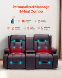 VEVOR Loveseat Recliner Sofa with Massage & Heat, Power Reclining Couch with Console, PU Leather Electric RV Sofa with USB & Outlet/Storage/Cup Holders/Pockets, Home Theater Seating for Living Room