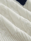CIDER Cable Knit Sweater Women V Neck Long Sleeve Pullover Striped Trim Regular Fit Knit Top Fall Sweaters