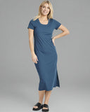 Real Essentials 3 Pack: Women's Ribbed Jersey Crew Neck Short Sleeve Midi Length Dress with Side Slit