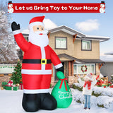 GOOSH 10.3 FT Waving Christmas Inflatable Santa Decorations, Outdoor Christmas Santa Claus with Gift Bag&Animated Hand Blow Up Yard Decor with Built-in LEDs for Xmas Holiday Party Garden Lawn