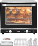 VEVOR Commercial Convection Oven, 21L/19Qt, Quarter-Size Conventional Oven Countertop, 1440W 3-Tier Toaster w/Front Glass Door, Electric Baking Oven w/Trays Wire Racks Clip Gloves, 120V
