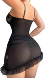 Sexy Corset Bodycon Ruffle Sheer Underwire Mesh Lace Floral Outfits Babydoll Lingerie Set Dress with Thong 2 Piece