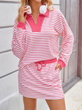 Womens 2 Piece Set Striped Sweatshirt Skirt Set Casual Long Sleeve Skort Workout Matching Lounge Set with Pockets